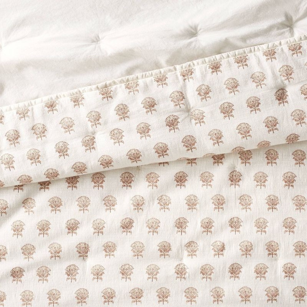 Full/Queen Lofty Cotton Slub Woodblock Print Floral Quilt Threshold Studio McGee - Picture 4 of 9